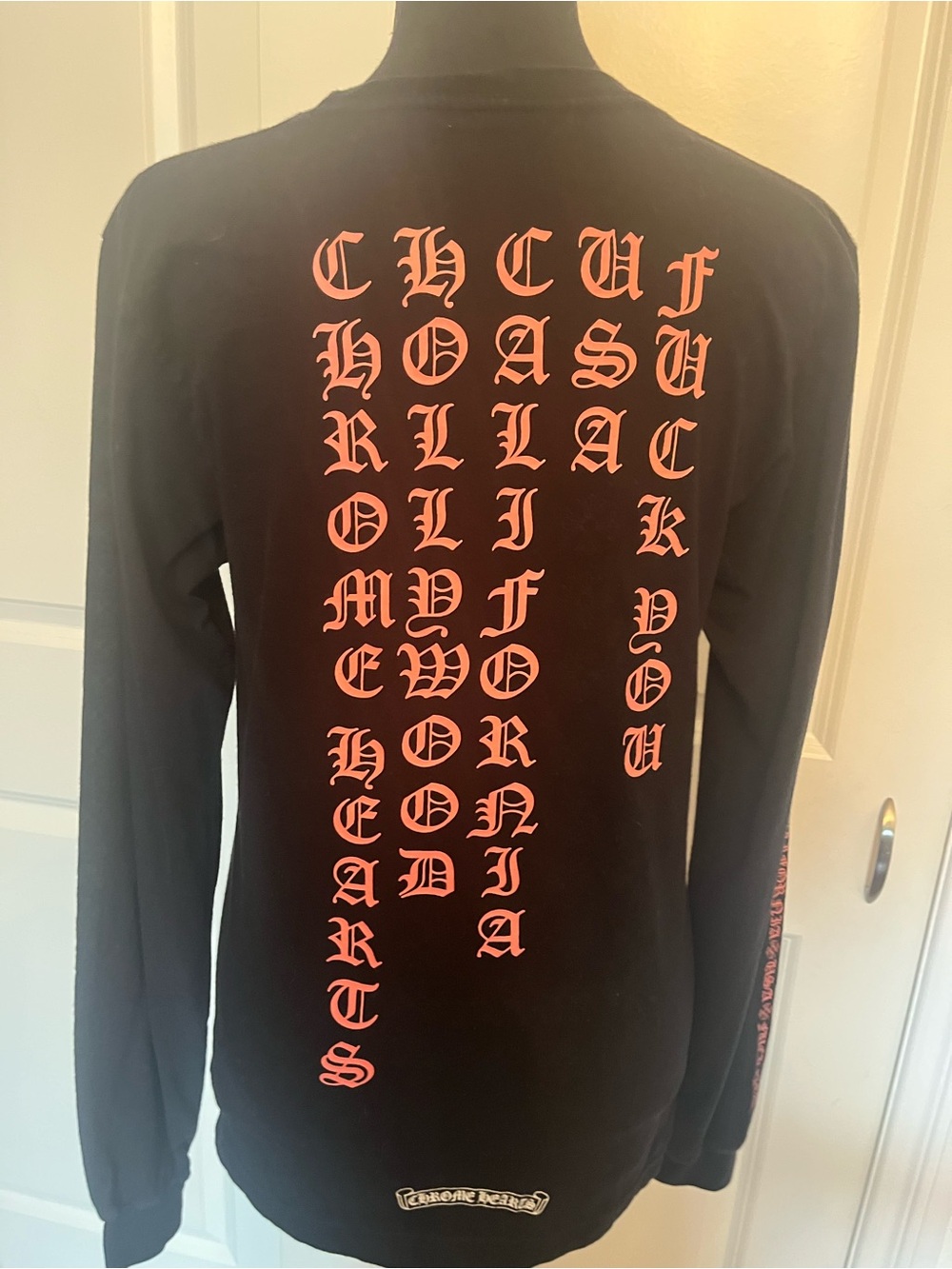 Chrome Hearts Black Long Sleeve Pocket Tee with White Chest Logo - Picture 4 of 9